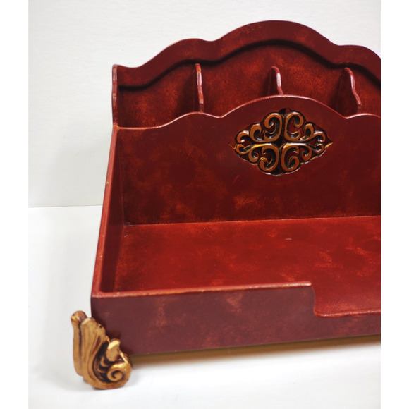 Vintage Mid Century Modern Footed Wooden Mail Letter Desk Organizer Ornate NICE! - Picture 11 of 14